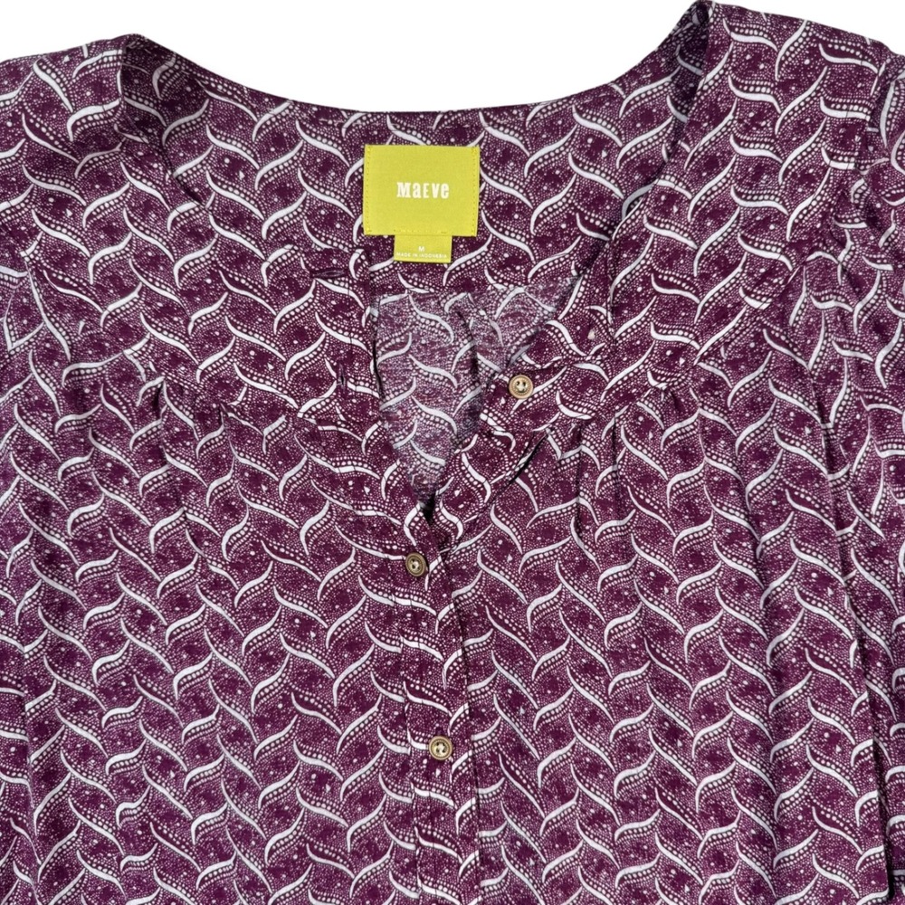 Maeve Anthropologie Button Down Blouse Women Medium Purple Geometric Long Sleeve